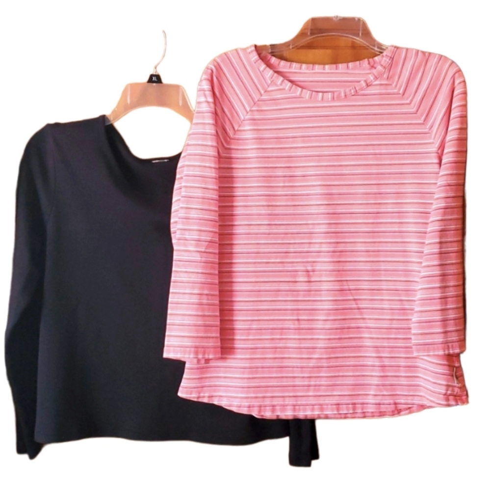 Woolrich Womans Coral Striped Shirt and Unknown Basic Black Shirt
